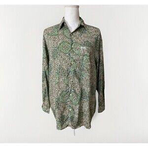 Vintage 90s Guess George Marciano Top Women’s 2 Green Floral Button Up Retro